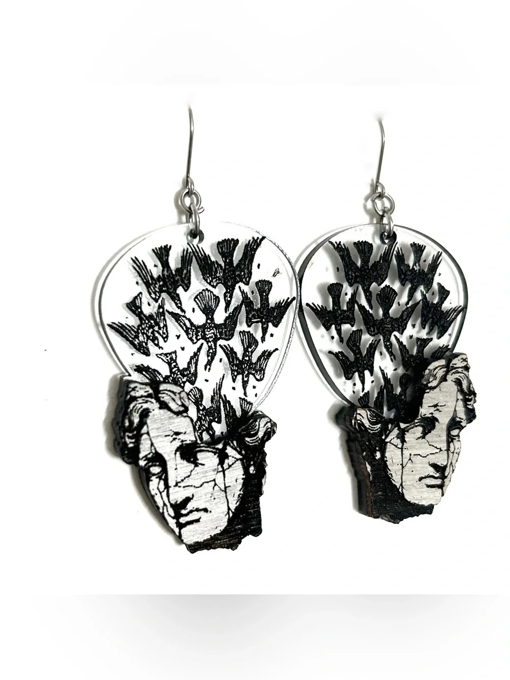 Black & White Surreal Head Drop Earrings
